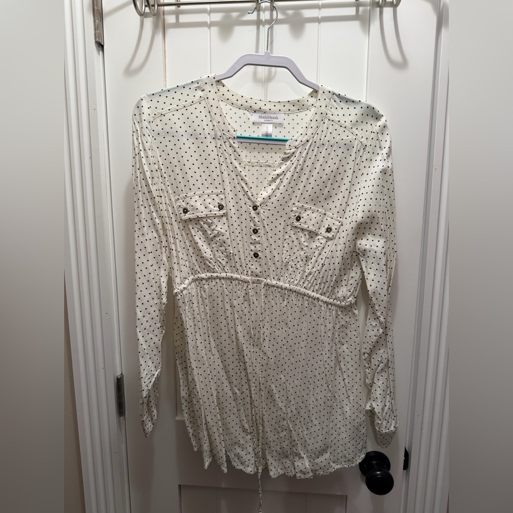 Motherhood Maternity Cream Blouse with Black Dots